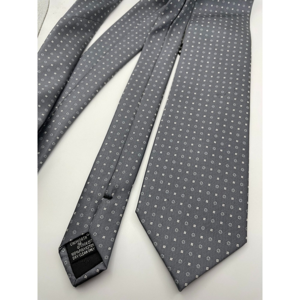 Uniworth Grey Micro Floral Geometric Pattern Polyester Necktie TIE2342-2 NWT